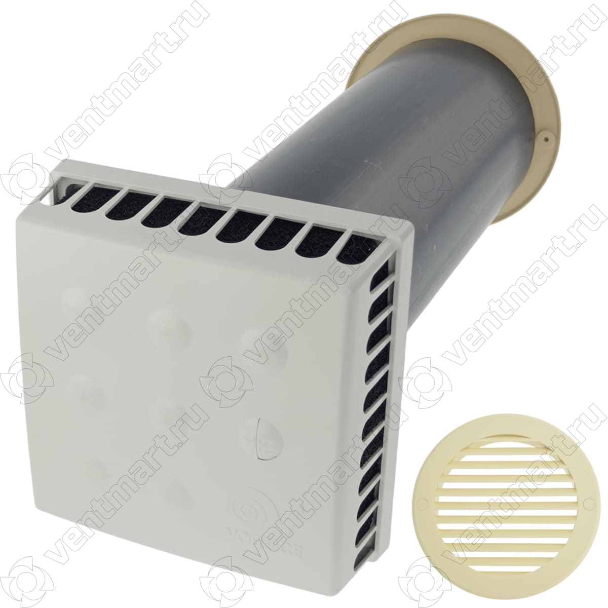 Приточный клапан KIV Quadro Vortice L 500 мм с Ivory решеткой из ASA пластика